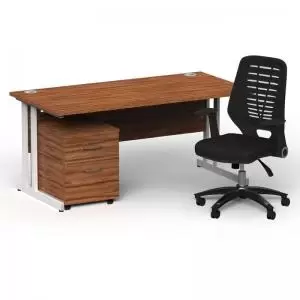 Image of Impulse 1600800 White Cant Desk Walnut 2 Dr Mobile Ped & Relay