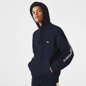 Image of Mens Lacoste Classic Fit Printed Bands Hooded Sweatshirt Size 2 - XS Navy Blue