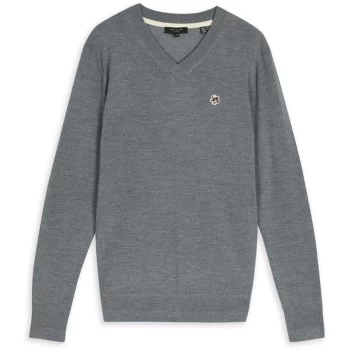 Image of Ted Baker Kenton V Neck Sweater - CHARCOAL
