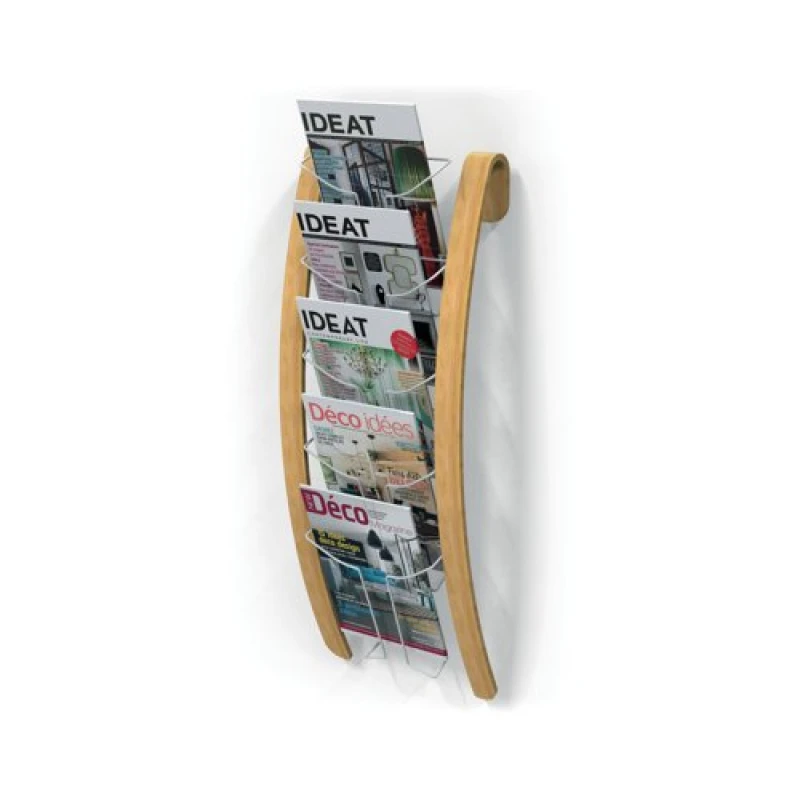 Image of Alba Wall Display Unit 5 Compartments Natural Wood Frame White A4 DDEXPOWALL BC