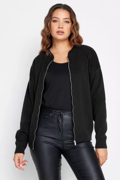 image of Long Tall Sally Tall Knitted Bomber Jacket Black