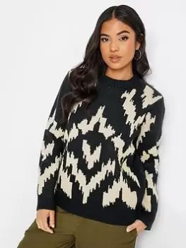 Image of PixieGirl Petite Abstract Jacquard Jumper, Black, Size 6-8, Women