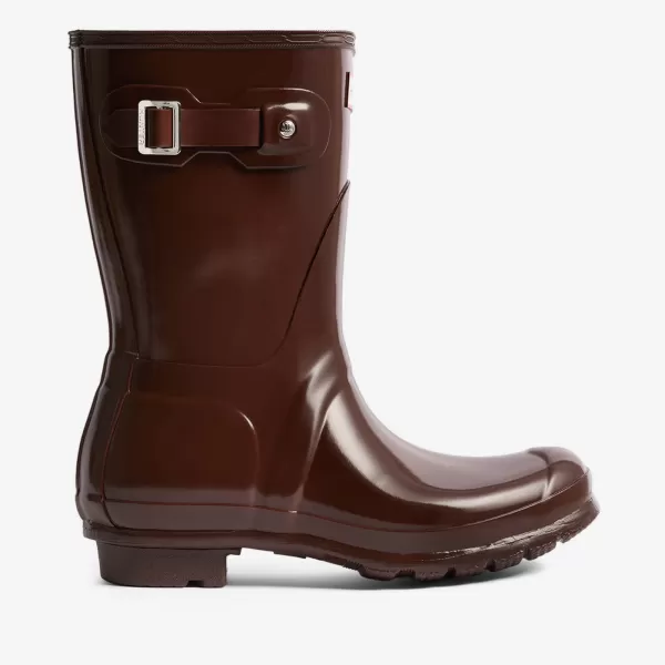 Image of Hunter Womens Original Short Gloss Wellies - Brown Bolt - UK 6