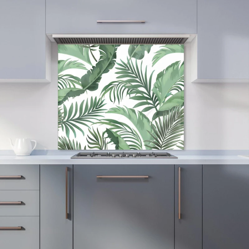Image of Warren Reed - Designer Trendy Tropical Leaves Kitchen Splashback in Green Size: 600mm x 750mm Green Unisex 600mm x 750mm