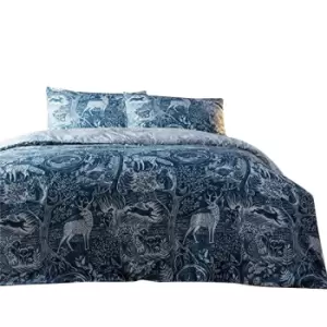 image of Creative Cloth Winter Woods Duvet and Pillowcase Set (King) (Midnight Blue)