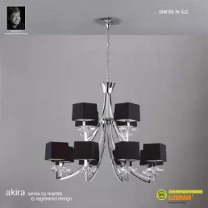 image of Akira 2 Tier 12 Light Bulbs E14 Pendant Lamp, Polished Chrome with Black Shades