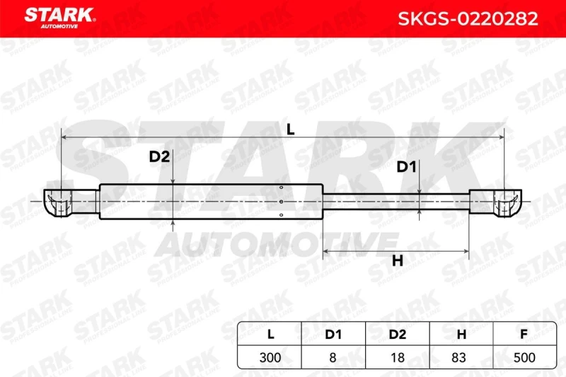Image of STARK SKGS-0220282 Tailgate strut Rear, Extention Force: 500N, with spoiler Steel Gas Spring,boot (219)