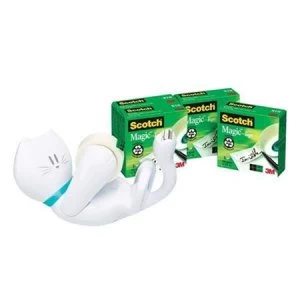 Scotch Magic C39 Cat Tape Dispenser White with 4 Tape Rolls 19mm x 33m