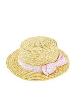 Monsoon Girls Gingham Straw Lace Hat - Natural