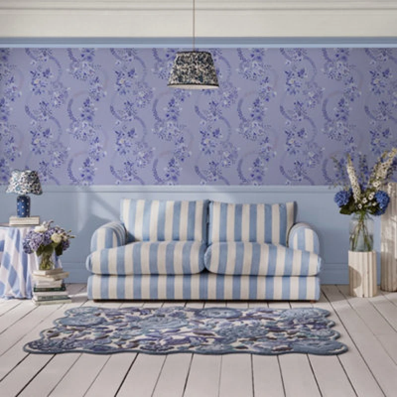 Image of Cath Kidston Road Floral Dusky Blue Wallpaper