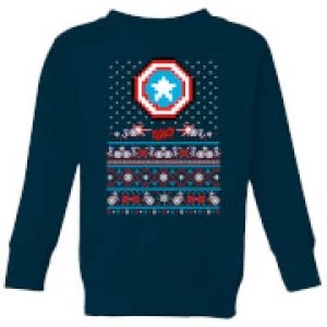 Image of Marvel Avengers Captain America Pixel Art Kids Christmas Sweatshirt - Navy - 11-12 Years