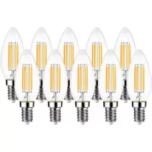 Image of 6W LED Candle Light Bulb E14, 3000K, Warm White, Clear Glass (Pack of 10)