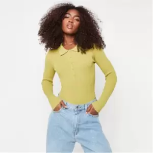 Image of Missguided Petite Basic Collared Rib Knit Bodysuit - Green