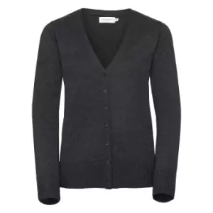 Image of Russell Collection Ladies/Womens V-neck Knitted Cardigan (2XL) (Charcoal Marl)