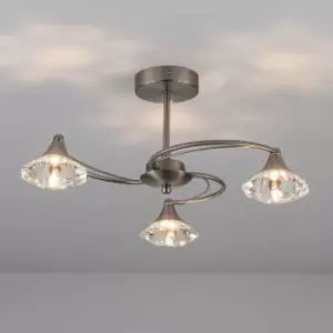 image of 3 Light Semi-Flush Ceiling Light, Satin Nickel Finish, Clear Glass Shades, G9 Bulb Cap