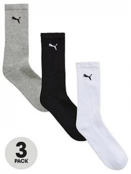 Puma 3 Pack Sport Socks - White/Black/Grey, White/Black/Grey, Size 35-38, Men