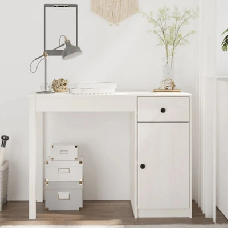 Image of Vidaxl Desk White 100X50X75cm Solid Wood Pine, White 814630