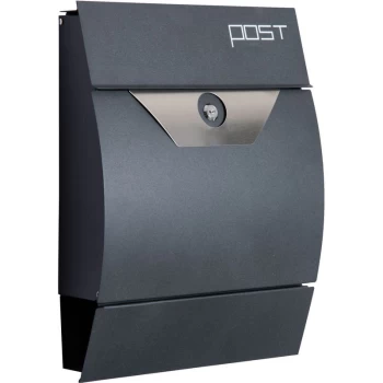Image of Homcom - Steel Wall Mounted Mail Box Post Letter Newspaper Holder Outdoor Lockable with Waterproof Lid - Grey