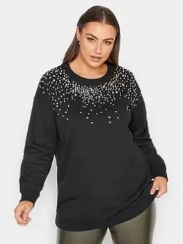 image of Yours Embellished Sweatshirt - Black, Size 18, Women