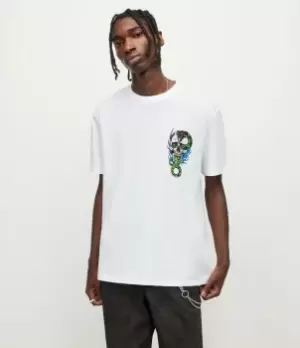 Image of AllSaints Mens Adder Crew T-Shirt, Optic White, Size: XS