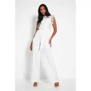 image of I Saw It First White Lace Tie Waist Wide Leg Jumpsuit - White