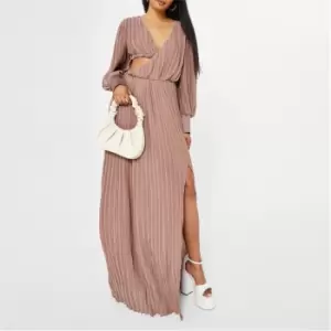 Image of Missguided Plisse Cut Out Maxi Dress - Beige