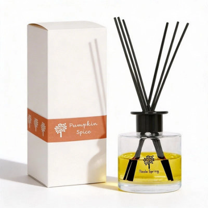 Image of Nicola Spring Glass Reed Diffuser - 200ml - Pumpkin Spice - Autumn Spiced Fragrance With 8 Reeds Long Lasting Scent