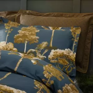 Image of Paoletti Arboretum Oxford Border Pillowcase Pair Cotton Blue