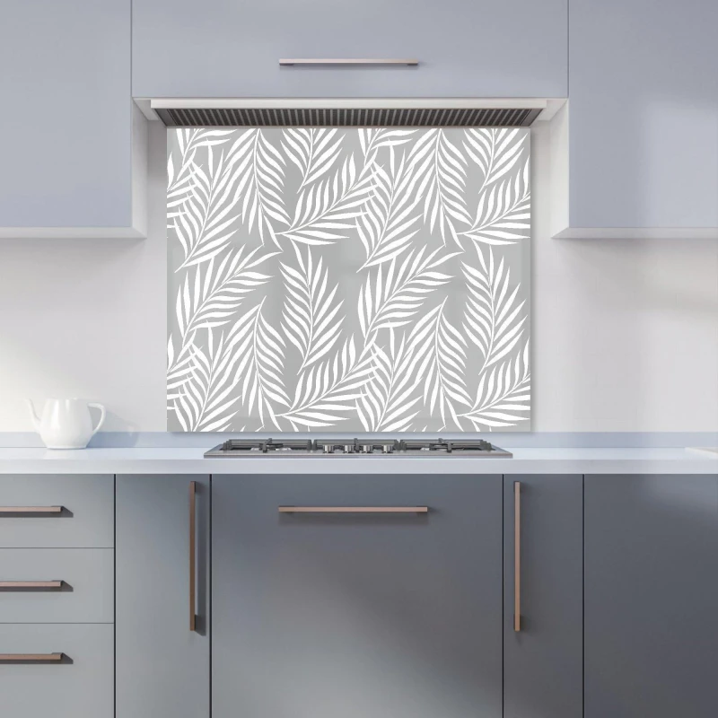 Image of Warren Reed - Designer Palm Tree Leaves Kitchen Splashback in Grey Size: 700mm x 650mm Grey Unisex 700mm x 650mm
