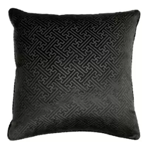 Image of Florence Embossed Velvet Cushion Black / 55 x 55cm / Feather Filled
