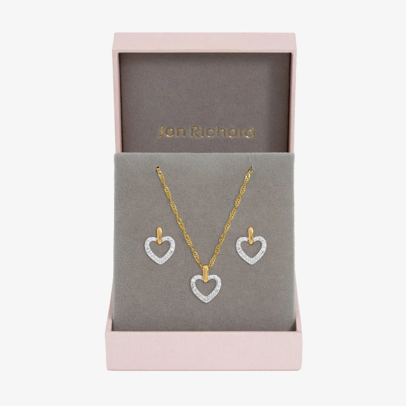 Image of Jon Richard Two Tone Open Heart Set - Gift Box Jewellery Sets One Size Gold 73780610000