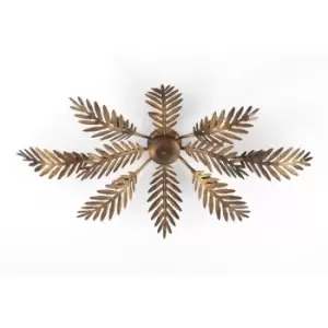 image of Felce 6 Light Feather Multi Arm Semi Flush Ceiling Lamp, Bronze