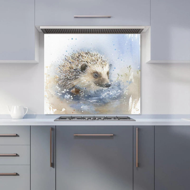 Image of Warren Reed - Designer Hedgehog Watercolour Kitchen Splashback in Brown Size: 600mm x 750mm Brown Unisex 600mm x 750mm
