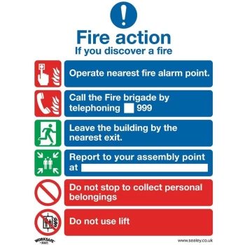 image of Sealey SS19V1 Safe Conditions Safety Sign - Fire Action With Lift - Self-Adhesive Vinyl