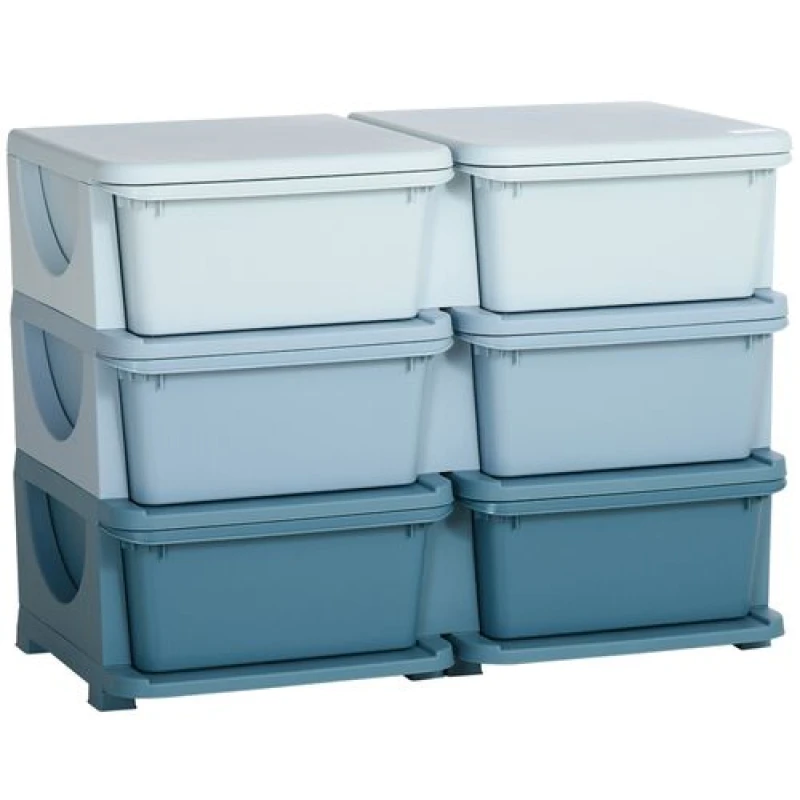Image of HOMCOM Kids Storage Unit Toy Box Vertical Dresser with Six Drawers - Blue 311-053V00BU