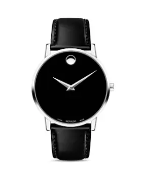 image of Movado Museum Classic Black Leather Strap Watch, 40mm