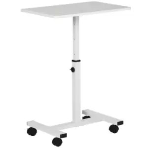 Homcom Mobile Laptop Table End Table With Wheels Height Adjustable White