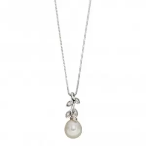 image of 9ct Wg Fresh Water Pearl & Diamond Leaf Design Pendant GP2238W