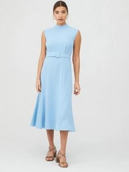 Image of WHISTLES Penny Belted Dress - Pale Blue Size 10, Women