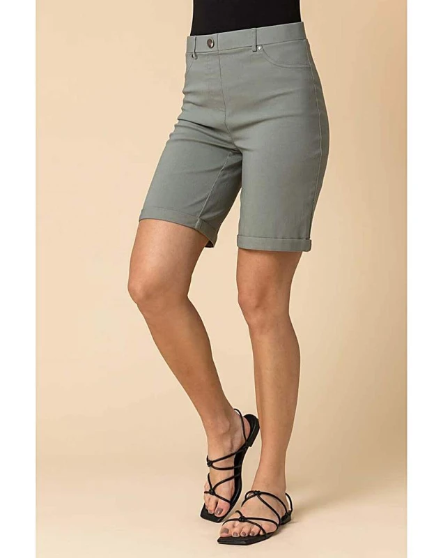 Image of Roman Originals Roman Turn Up Stretch Shorts Khaki - Roman Originals - Size: 14 Khaki Female 14 IK65638