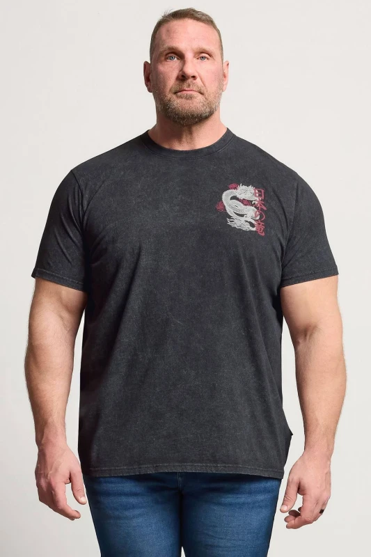 Image of BadRhino BadRhino Men Dragon Graphic Acid Wash T-Shirt in Black Size: X-Large Black X-Large Male 5063589804303