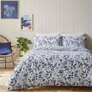 Bianca Brianna Floral Single Duvet Cover Set 100% Cotton Blue Reversible Bedding - Blue