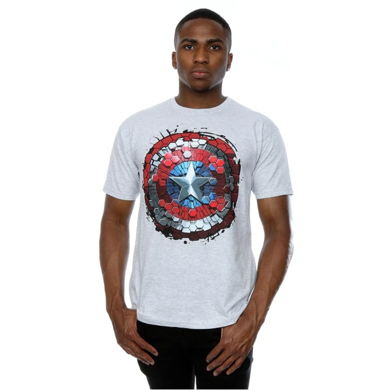 Image of Marvel Marvel Men Captain America Civil War Hex Shield T-Shirt in Grey Size: Small Grey S Male 5057068018503