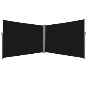 image of Outsunny Patio Retractable Double Side Awning Folding Privacy Screen Fence - Black