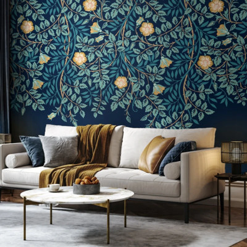 Image of Origin Murals Cascading Rosehip - Indigo And Teal Matt Smooth Paste The Wall Mural 300Cm Wide X 240Cm High