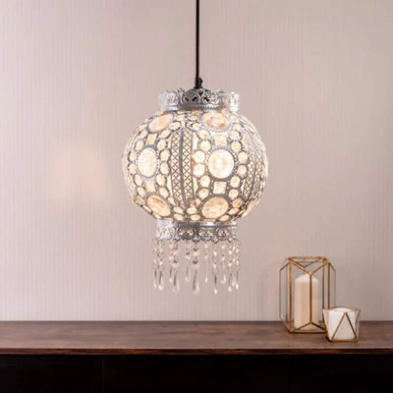 Image of ValueLights Bazaar Moroccan Style Easy Fit Pendant Shade with LED Bulb Metallic Silver unisex