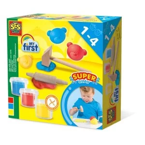 image of SES Creative - Childrens My First Modelling Dough with Clay Tools Set 3 Pots (Multi-colour)