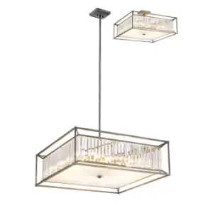 Image of Argyle Fixed Ceiling Pendant, Semi Ceiling Lamp, 12 Light E14, Pewter, Clear, Grain Glass