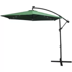 Image of Green LED Cantilever Parasol 3m Banana Hanging Umbrella Garden Sun Shade Canopy Patio 360 Rotation Tilt uv Protection Winding Crank 24 Solar Powered