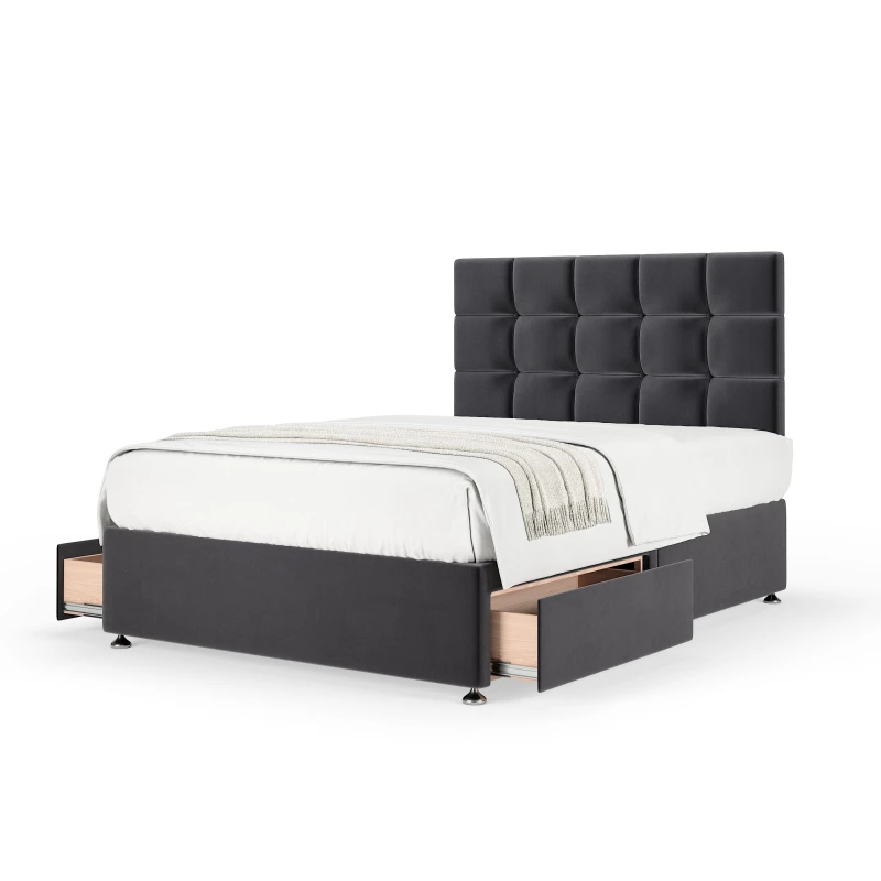 Image of Bedmaster Bedmaster Plush Velvet 2 Drawer Divan Base And Square Headboard in Grey Size: Super King Grey Super King Unisex 7867870766565
